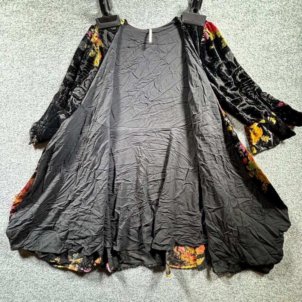 Free People Burnout Velvet Wrap Mini Dress Women Medium Black Floral Bell Sleeve - Picture 7 of 13